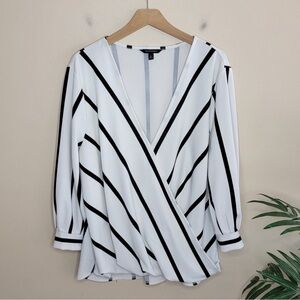 Banana Republic | White & Black Stripe Crossover Surplice Blouse
